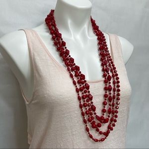 VINTAGE RED STATEMENT MULTISTRAND BEADED NECKLACE